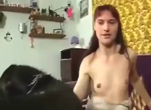 Older gal is happy to take dog dick in her bum