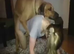 Pale-assed girl is going to get fucked by a dog
