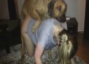 Pale-assed girl is going to get fucked by a dog